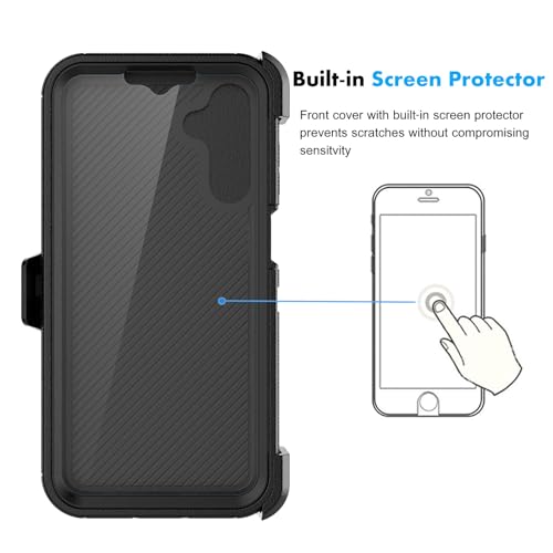 Njjex Rugged Case for Samsung Galaxy A15 5G, for Galaxy A15 5G Case with Belt Clip Holster, Built-in Screen Protector Heavy Duty Shockproof Locking Swivel Holster Kickstand Hard Phone Cover [Black] - Thumbnail 4