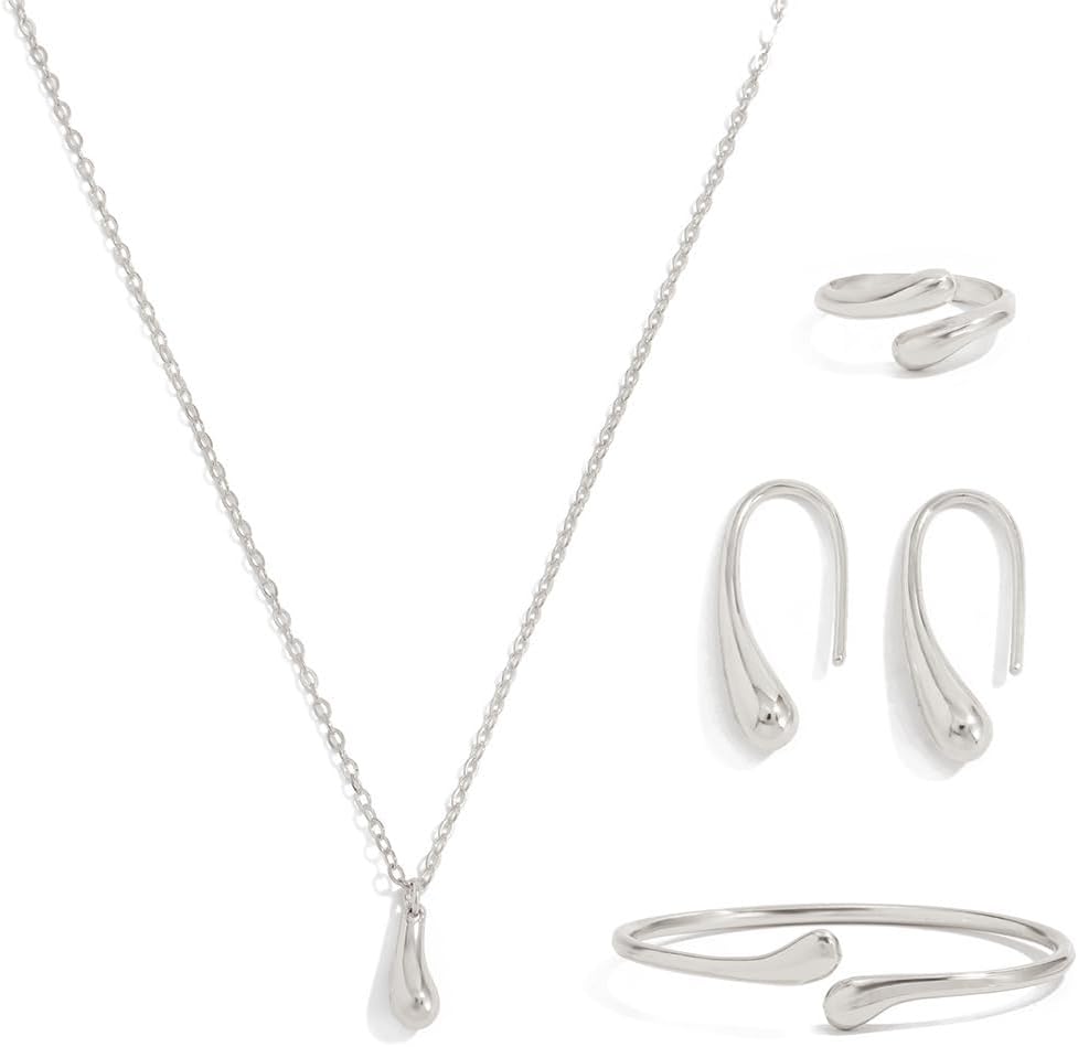 QiaTsed Women's Jewelry Set Gold Teardrop Jewelry Set Statement Elegance Jewelry with Necklace Bracelet Ring Earrings Ideal Jewelry Gift for Women
