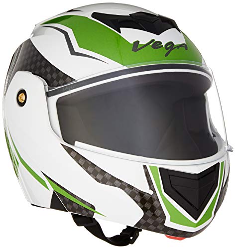 Image of Vega Crux Dx Checks Flip-Up Full Face Helmet White Green, Size: L(59-60 cm)