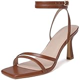 Mostrin Brown Strappy Sandals for Women - Lace Up Ankle Strap Heels With Square Open Toe - Stiletto High Heel for Wedding, Prom, Party, Daily - Size 10