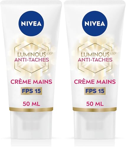 NIVEA LUMINOUS 630 Crema de manos antimanchas oscuras avanzada (50 ml), crema para la piel enriquecida con ácido hialurónico, crema de manos nutritiva para una piel luminosa (Paquete de 2)