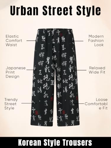 Image of GRECIILOOKS Mens Boho Hippie Harem Pants | Black Printed Wide-Leg Trousers | Koren Streetwear Loose Baggy Fit Summer Lounge Yoga Lowers |Trouser Relaxed Fit for Men