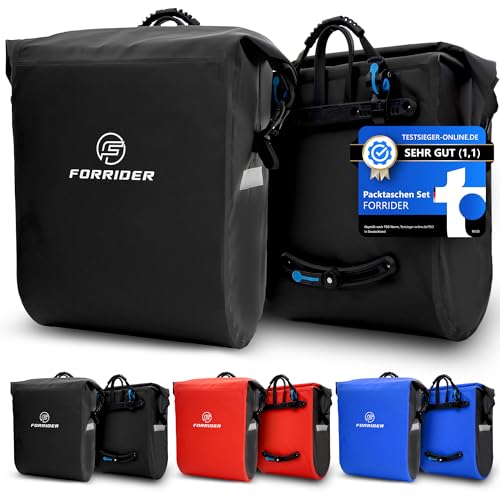 Forrider Fahrradtaschen für Gepäckträger 2er Set Wasserdicht Reflektierend | Gepäckträgertaschen 50L | Sattel Tasche fürs Fahrrad & E-Bike Gepäckträgertasche | Fahrradtasche Gepäckträger (schwarz)