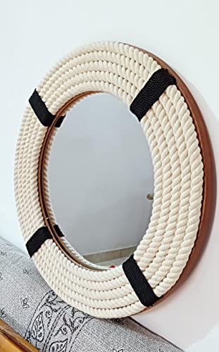 KAM Home Large Wall-Mounted Vanity Mirrors,Shower Mirrors,International Vintage Maritime Rope ，Plane Bathroom Mirror，Nautical Gifts & Decor HandicraftsS (18 X 18 INCH)