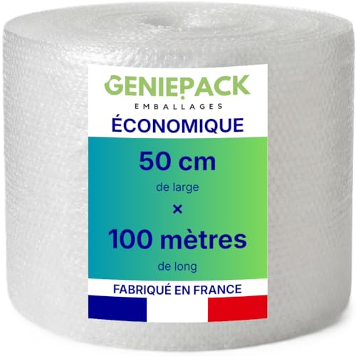 ROULEAU PAPIER BULLE/FILM À BULLES ÉCONOMIQUE 50 cm x 100 m – Fabriqué en FRANCE – Protection Légère et Flexible – Bulles 10mm – Idéal Calage...