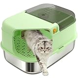 CuddPaw 3-in-1 Convertible Cat Litter Box, ABS + Stainless Steel Pan, Enclosed Low Entry High Sided Box with Litter Trapping Grid, 23.1x16.93x14.1 Inch, for Senior Kittens & Large Cats（Green）