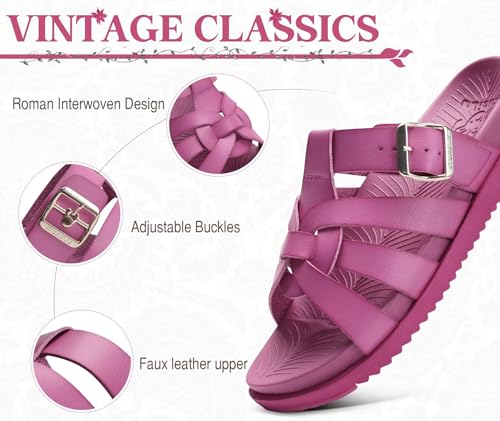 KuaiLu Gladiator Sandals for Women with Comfortable Arch Support Summer Beach Walking Fisherman Slides Boho Outfits Slip on Cushion Shoes Indoor Outdoor