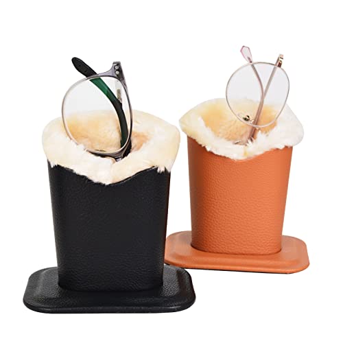 Baitaihem Pack of 2 Plush Lined Eyeglasses Holder Stand Protective Glasses Case For Desks Or Nightstands(Black&Brown)