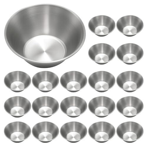 Hoypeyfiy 20Pcs Stainless Steel Condiment Sauce Cups, 1.5oz 45ml Small Sauce Dishes Dipping Bowls, for Snacks Sauces Dipping and Portion Cups (Silver)