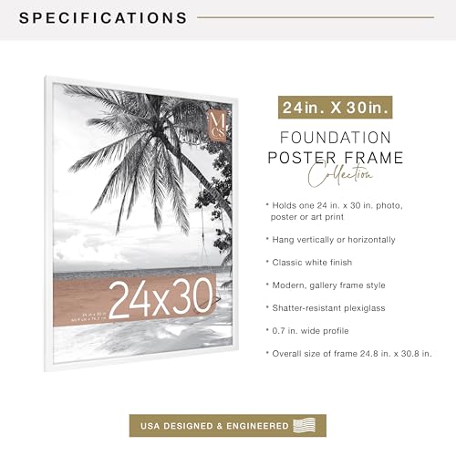 Image of MCS Foundation 24x30 Poster Frame Traditional White, Vertical & Horizontal Wall Hanging Large Picture Frame for Photos, Posters & Art Prints (1-Pack)