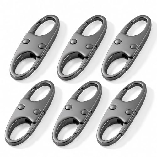 AgePlace 6 Pack Zipper Clips Anti Theft, Double Opening Zipper Lock for Backpacks & Luggage, Zinc Alloy Zipper Pull Replacement,Small Carabiner Clip for Purses, Crossbody Bags&Travel Essentials(Grey)