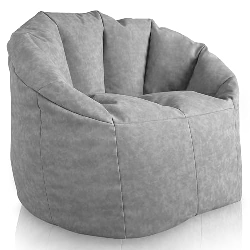 Aiire Sillon Puff Salon de Lujo - [85x85x75] Sofa Puf Moderno en Polipiel Premium - Puffs con Relleno Incluido para Adultos o Decoracion Habitacion Juvenil - Bean Bag Chair Infantil XXL Gris
