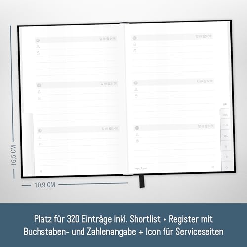 paper&you® Passwortbuch A6+ mit Register A-Z Black Edition für 320 Zugangsdaten, Passwort-Manager klein, Passwort Buch deutsch - nachhaltig & klimafreundlich