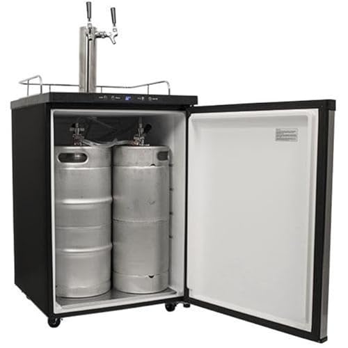 EdgeStar KC3000SSTWIN Full Size Dual Tap Kegerator with Digital Display - Black and Stainless Steel on Fridge.com