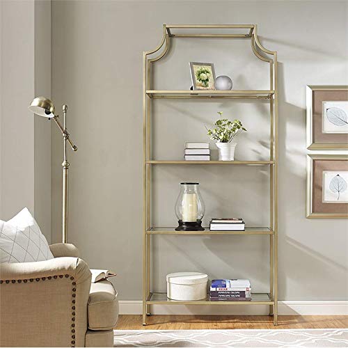 Pemberly Row 4 Shelf Narrow Glass Bookshelf In Antique Gold #TOP1