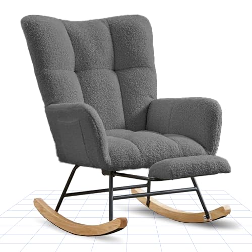 FLEXISPOT Fauteuil à Bascule avec Dossier Haut et Repose-Pieds – Fauteuil pivotant Moderne avec Base en Bois, Chaise de Relaxation rembourré pour Salon et...