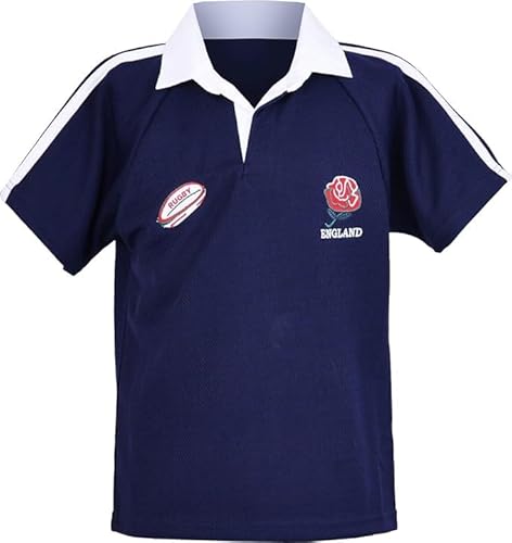 New Model UK England Rugby Half Sleeve Unisex Kids T-Shirt | Button Down Collar Style | Size 22 to 33 (Age 9 Years to 10 Years, Navy)