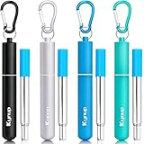 Kynup 4Packs Reusable Straws, Metal Straw with Silicon, Travel Drinking Straws with Case, Keychain, Cleaning Brushes, Silicon Pcs Perfect for Travel, Gifts (20 PCS) Blue-Black-Silver-Turquoise