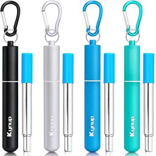 Kynup 4Packs Reusable Straws, Metal Straw with Silicon, Travel Drinking