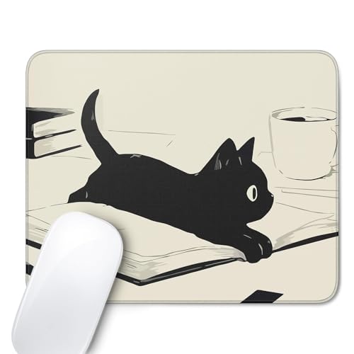 Cute Black Cat Mouse Pad,Kawaii Anime Cat Mouse Pads for Wireless Mouse Desk Accessories,10"X8" Travel Mousepad with Non-Slip Rubber Base, Stitched Edge Mouse Pads for Desk,Computers,Laptop,Office
