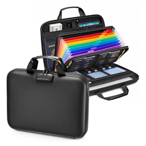 Aurttiik Fireproof Document Box with Lock, Hard case Fireproof File Organizer with 13 Pocket Accordion File Folders, Portable Safe Box for Home Office Travel to Storage Important Documents Laptop