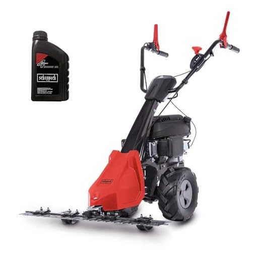 Scheppach Benzin Balkenmäher BMS200-88 | 880mm Schnittbreite | Schnitthöhe 30-60mm | 5,7PS / 196ccm | für Rasenflächen bis 3000m² | Rasenmäher mit Radantrieb | Hochgrasmäher inkl. Motoröl