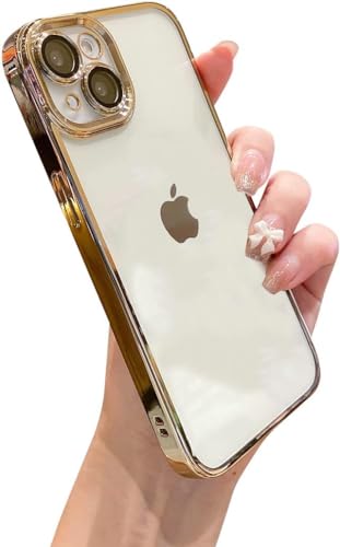 VONZEE Thermoplastic Polyurethane Transparent Case Compatible With Iphone 13 (6.1 Inch), Luxury Electroplated Soft Edge Bumper Case, Full Camera Protection & Shockproof Case Cover (Gold)- Best and cheap mobile covers in India
