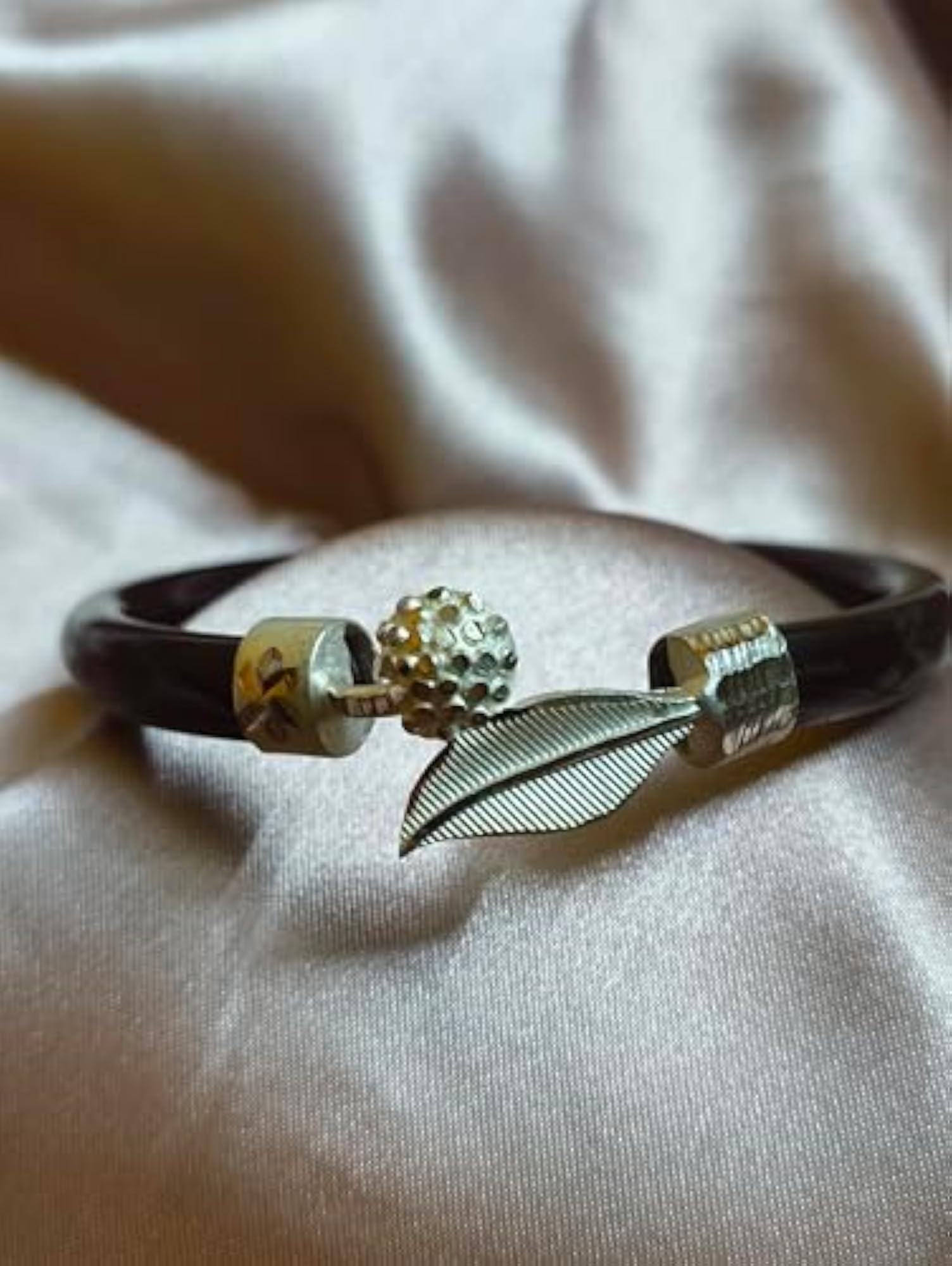 Silver Bangle with Leaf Design