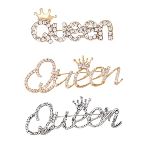 Image of Ximimark 3 pcs Sparkling Rhinestone QUEEN Brooch Pin for Women - Perfect for Vintage Clothing and Scarf Decoration
