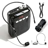 Sprachverstärker Tragbar, Wiederaufladbarer Mini Stimmverstärker mit Kabelgebundenem Mikrofon, 3000mAh PA System Headset Mikrofon, MP3/TF/USB-Player, FM-Radio & Aufnahmefunktion für Trainer Lehrer