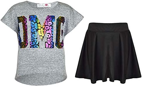 A2Z 4 Kids Girls T-Shirt and Skater Skirt Set Short Sleeve Top and Flared Skirt Outfit Stylish Summer Clothing for Kids Casual Matching Set for Holidays, Parties, Everyday Wear Age 5-13