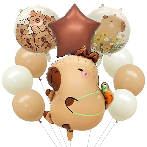 Ovanda Capybara - Lot de 10 ballons en aluminium de dessin animé - Décoration d'anniversaire pour fille et garçon - Ballon Happy Birthday - Ballon Capybara - Pour fête d'enfant, mariage, festival