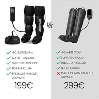 Pressoterapia per casa, massaggiatore per gambe e piedi stanchi per migliorare la circolazione, recupero muscolare, drenaggio linfatico, portatile con borsa (M:170-182 cm)