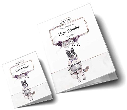 OLGS U-Heft und Impfpasshüllen Set 3-teilig Set Cosmo Hunde | Schutzhüllen für Untersuchungsheft & Impfpass, Babygeschenk mit Namen - Uhefthülle, Impfpasshülle personalisiert, Astro Tom