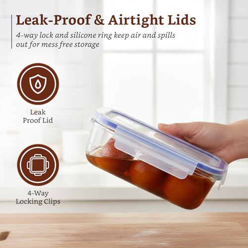 Image of Amazon Brand - Solimo Rectangular Glass Food Storage Container, 1900 ml - Set of 3, Airtight, Microwave & Freezer Safe, Transparent