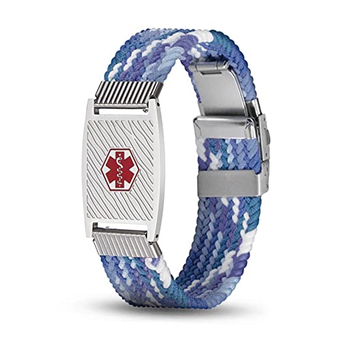 BAIYI HOPE Medical Alert ID Bracelet Adjustable Nylon Braided Elastic Wristbands Custom Engraving Med Stainless Steel Medic ID Jewelry Medical Emergency Identification Bracelets 6-8 inch