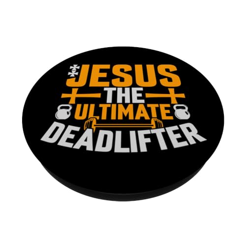 Jesus The Ultimate Deadlifter is Funny Jesus Lifting Gym PopSockets Swappable PopGrip, Black - Image 2