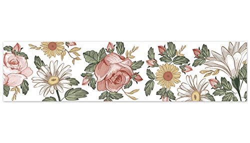 Sweet Jojo Designs Vintage Floral Boho Wallpaper Wall Border - Blush Pink, Yellow, Green And White Shabby Chic Rose Flower Farmhouse #TOP1