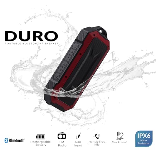 Supersonic SC-1454IPX Duro Portable Bluetooth Speaker Stream Music, FM Radio, Hands-Free Mic, 10m Range, 4hr Battery, Shockproof, Water Resistant, AUX Input - 5Wx2 Power