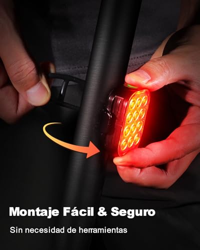 ISEYOU Luz Trasera Bicicleta[2 Pack], Luz Trasera Bici Potente LED con 6 Modos, IP65 Impermeable, Recargable USB-C, Fácil de Instalar, Lámpara Led de Advertencia Seguridad para Casco, Patinete, Bike - imagen 6