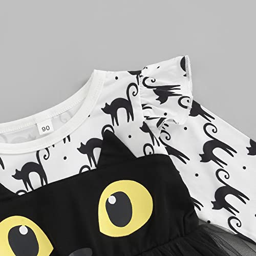 Toddler Baby Girl Halloween Outfit Pumpkin Ghost Print Long Flare Sleeve Round Neck Dress Fall Spring Clothes #TOP3