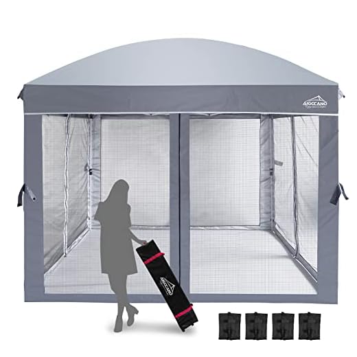 AIGOCANO Canopy Tent with Netting Screen,10x10 Easy Pop Up Gazebo for Outdoor Parties,Camping,Foldable Patio Gazebo with Roller Bag and 4 Sandbags(Grey)