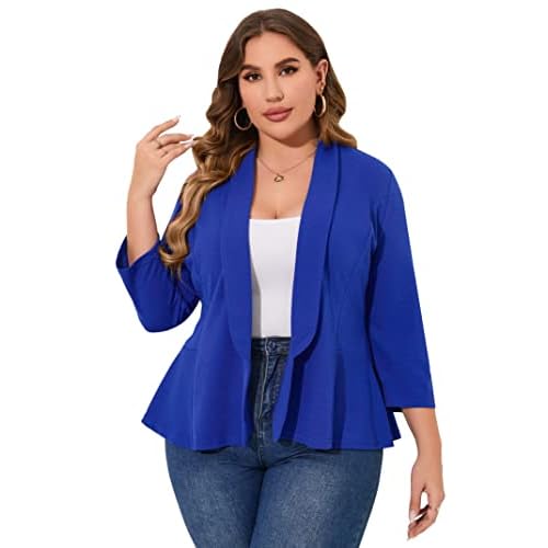 KOJOOIN Women Plus Size Casual Blazer Open Front Long Sleeve Work Office Cardigan Jackets, 3X-Large, Jewel Blue