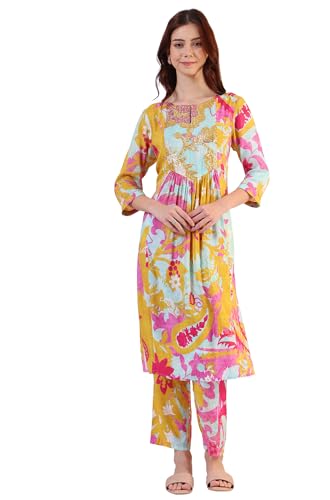 Image of W for Woman Orange Abstract Printed Tiered Spaghetti Kurta and Leggings Set with Dupatta