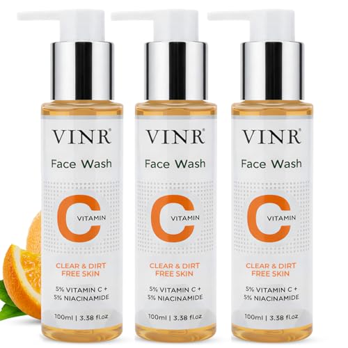 Image of VINR 5% VITAMIN C + E Super Bright Gel FACE WASH For Glowing And Brightening Skin | INFUSED WITH VITIS VINIFERA | All Skin Types| Combination of Hyaluronic & Vitamin B3 | Face Wash For Women & Men |300 Ml (Pack of 3)
