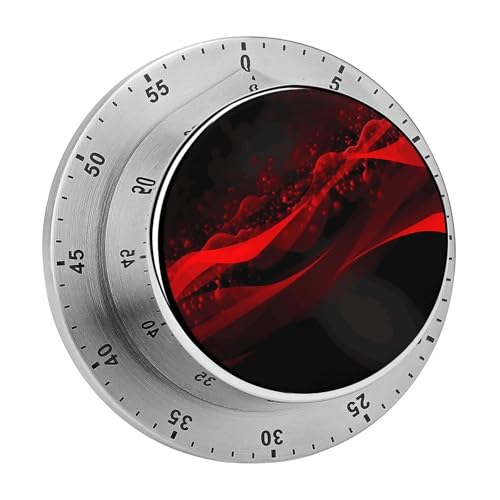 Image of Black and Red Background Kitchen Timer Magnetic Backing Chef Cooking Timer Clock with Loud Alarm,No Batteries Mechanical Desk Timers 60-Minute Visual Countdown Timers for Office Home