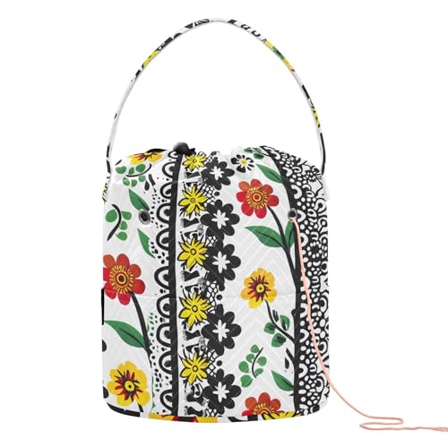 Yarn Storage Bag Small Crochet Bag Knitting Bag Organizer Flower Black White Yarn Bags for Crocheting Basket