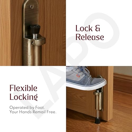Image of LAPO Kickdown Door Stopper for Homes, Offices, On /Off Foot Operated Door Holder, Spring Mechanism, Quick to Install, 3 Years Warranty (Antique Finish, Pack of 1)