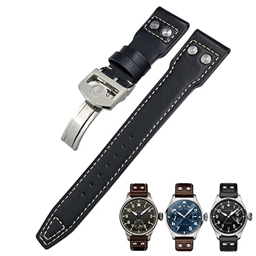 Bracelet montre cuir 20mm avec rivets pour IWC Big Pilot