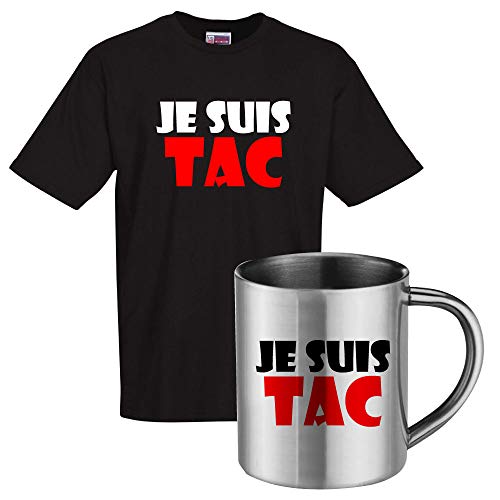 Tee shirt noir et mug inox Je suis TAC humoristique
